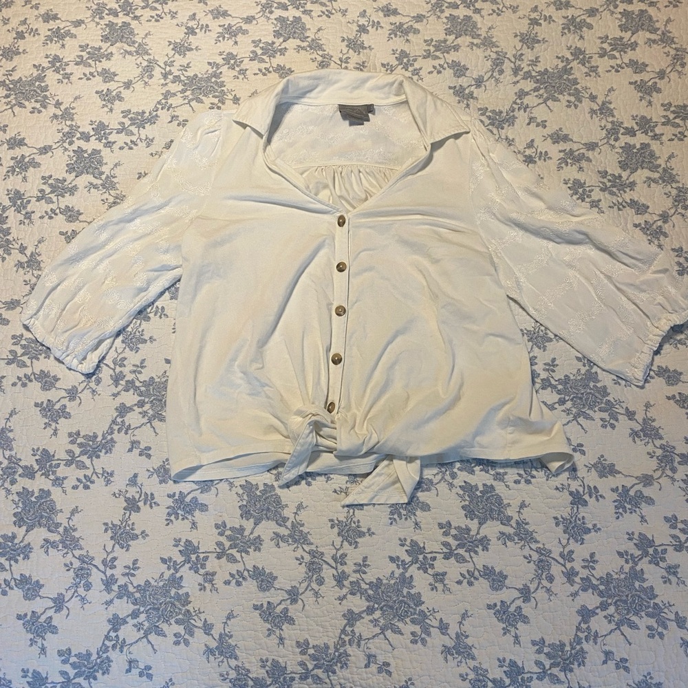 Vanessa Virginia Lenora White Tie Front Boho Blouse Size Large